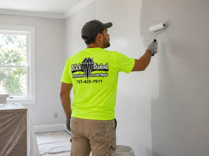 Painter at work in renovated room