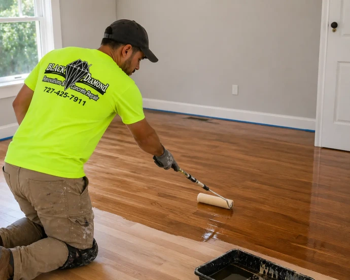 Floor refinishing in progress