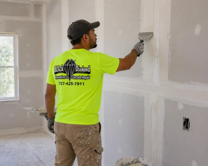 Drywalling in an unfinished room