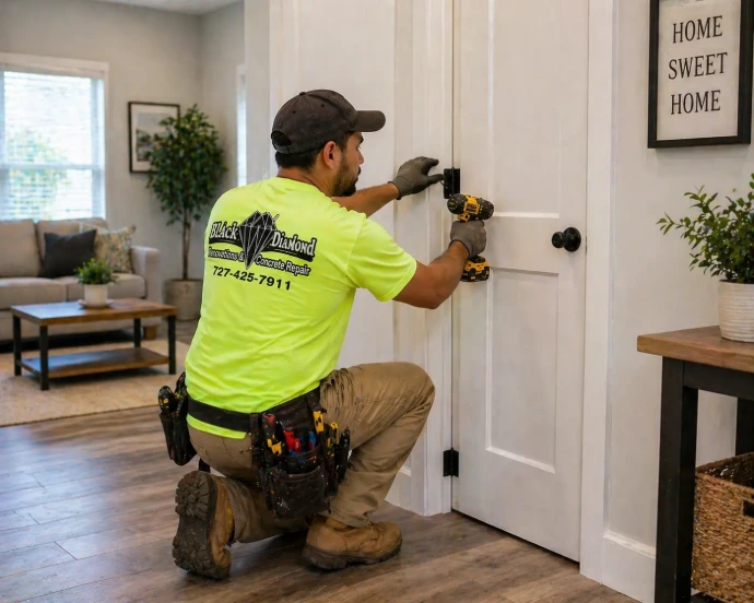 Handyman working on door installation