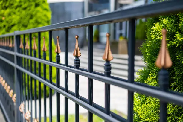 a close up of a mental fence