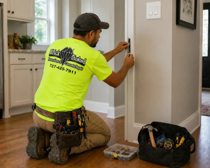 handyman working on door installation