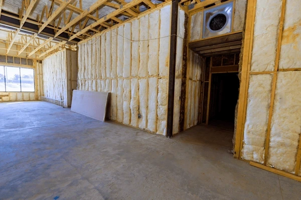 room in process of new wall insulation installation