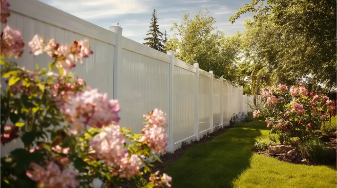vinyl privacy fence fully covering backyard