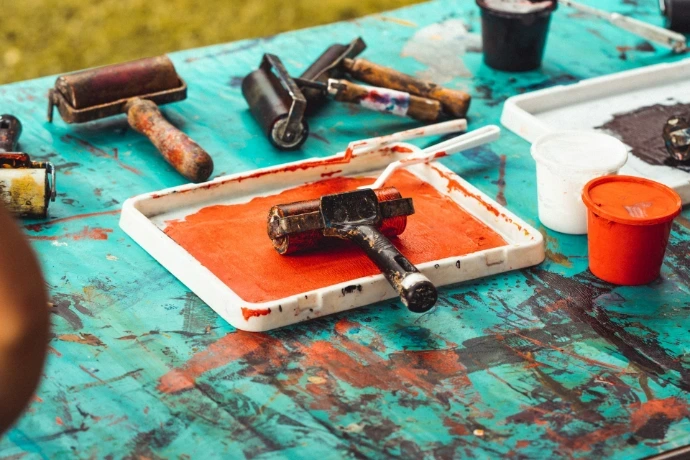 Painting and Refinishing equipments on the table