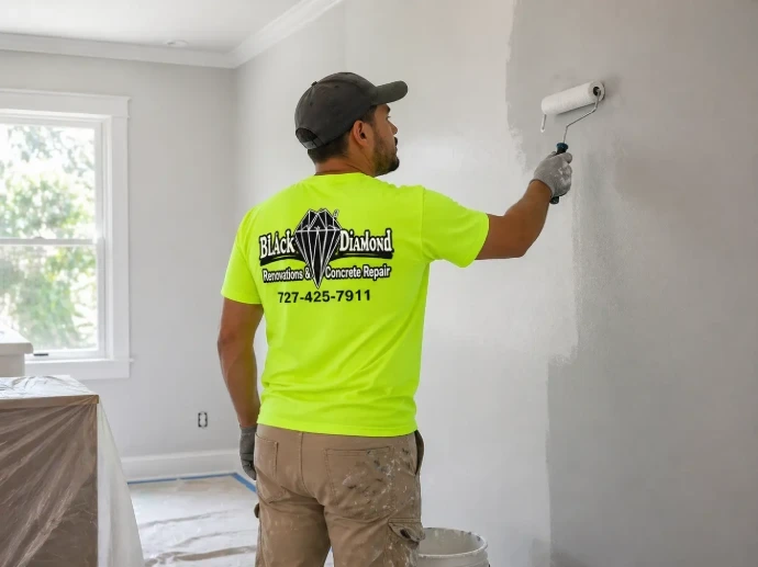 Painter at work in renovated room