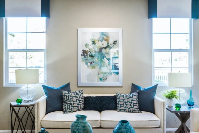 interior decorated room with couch and wall painting